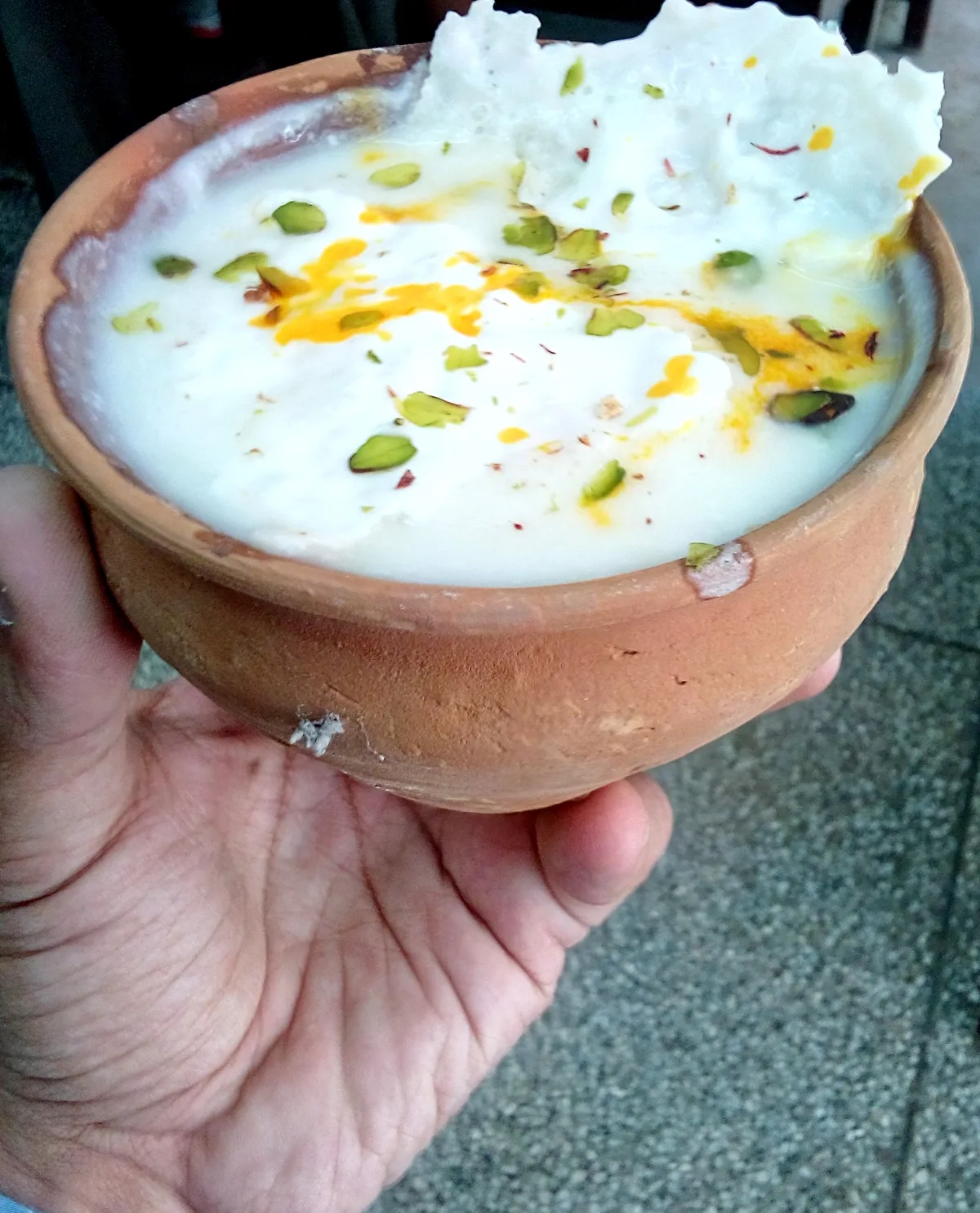 Banarasi Lassi — thick creamy yogurt drink served in earthen kulhad cups