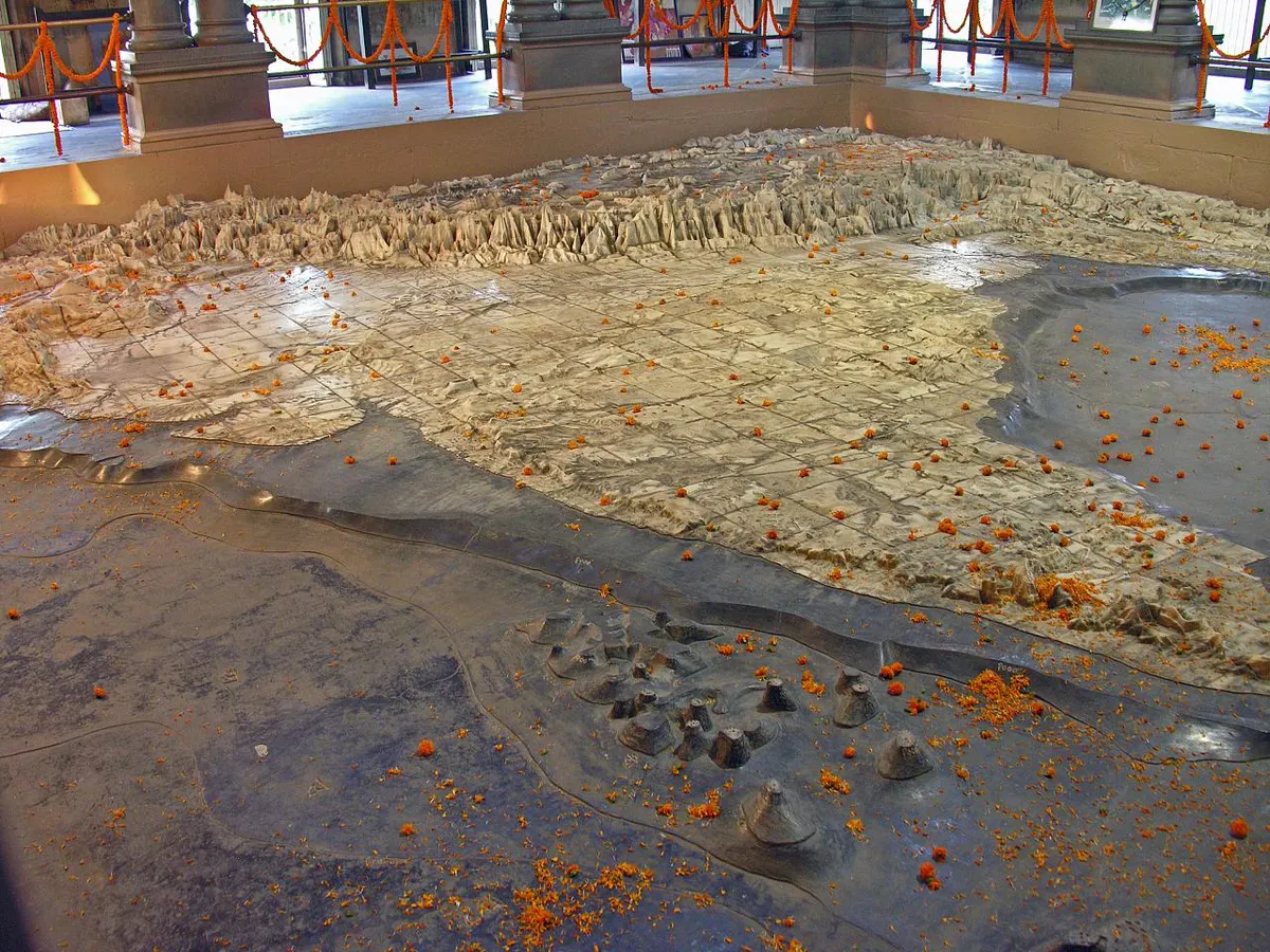 Bharat Mata Temple, Varanasi — the marble relief map of undivided India carved in stone, the central feature of India's only temple dedicated to Mother India