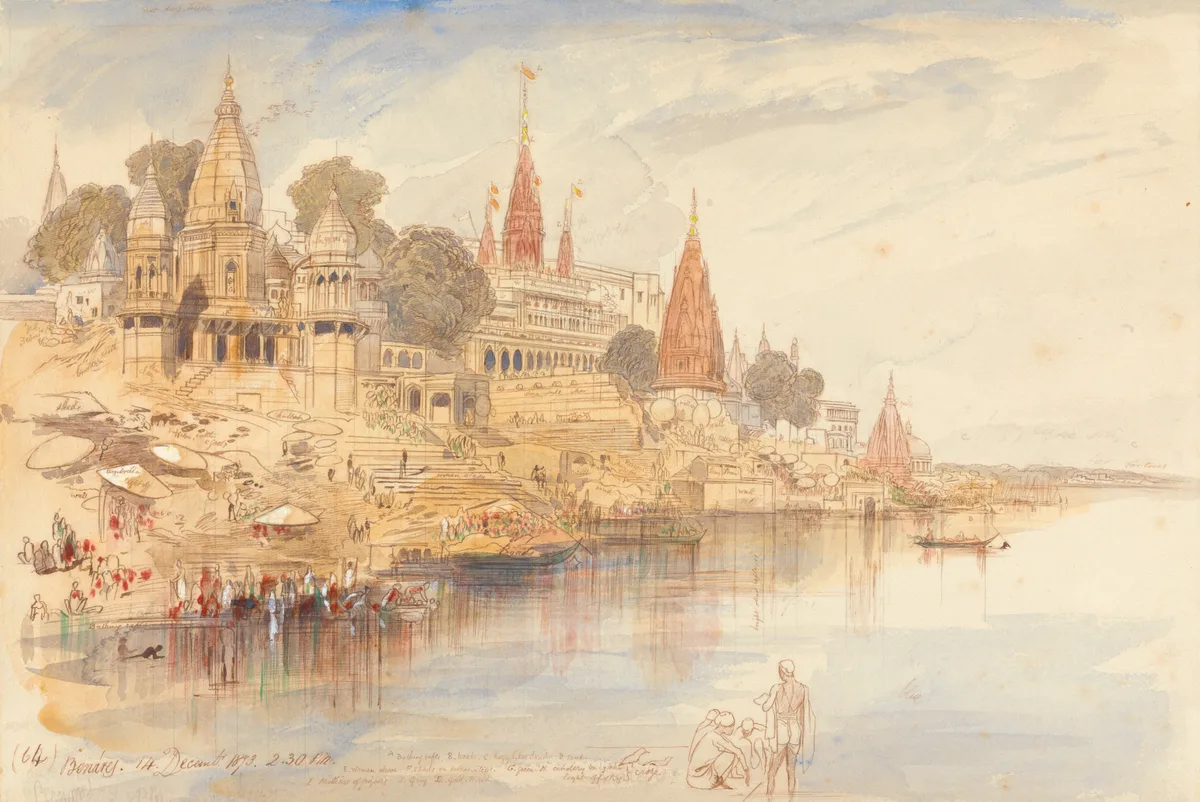 Benares (Varanasi/Kashi), 1873 — watercolour by Edward Lear showing the historic ghats
