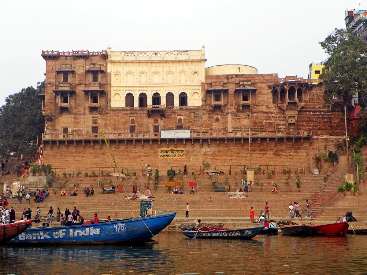 Man Mandir Ghat in Varanasi — Jai Singh's palace ghat with Jantar Mantar astronomical observatory