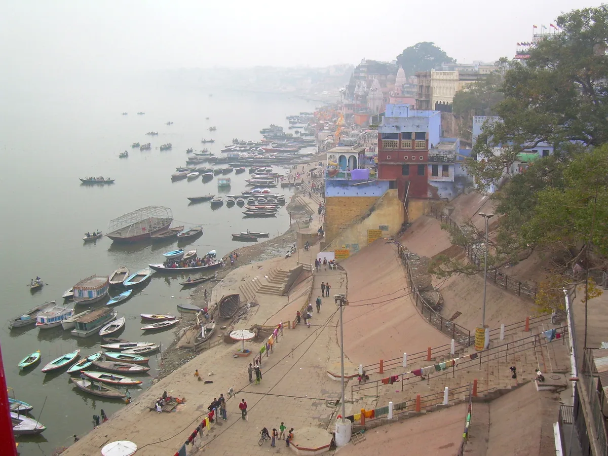 Overview of Varanasi ghats stretching along the Ganges